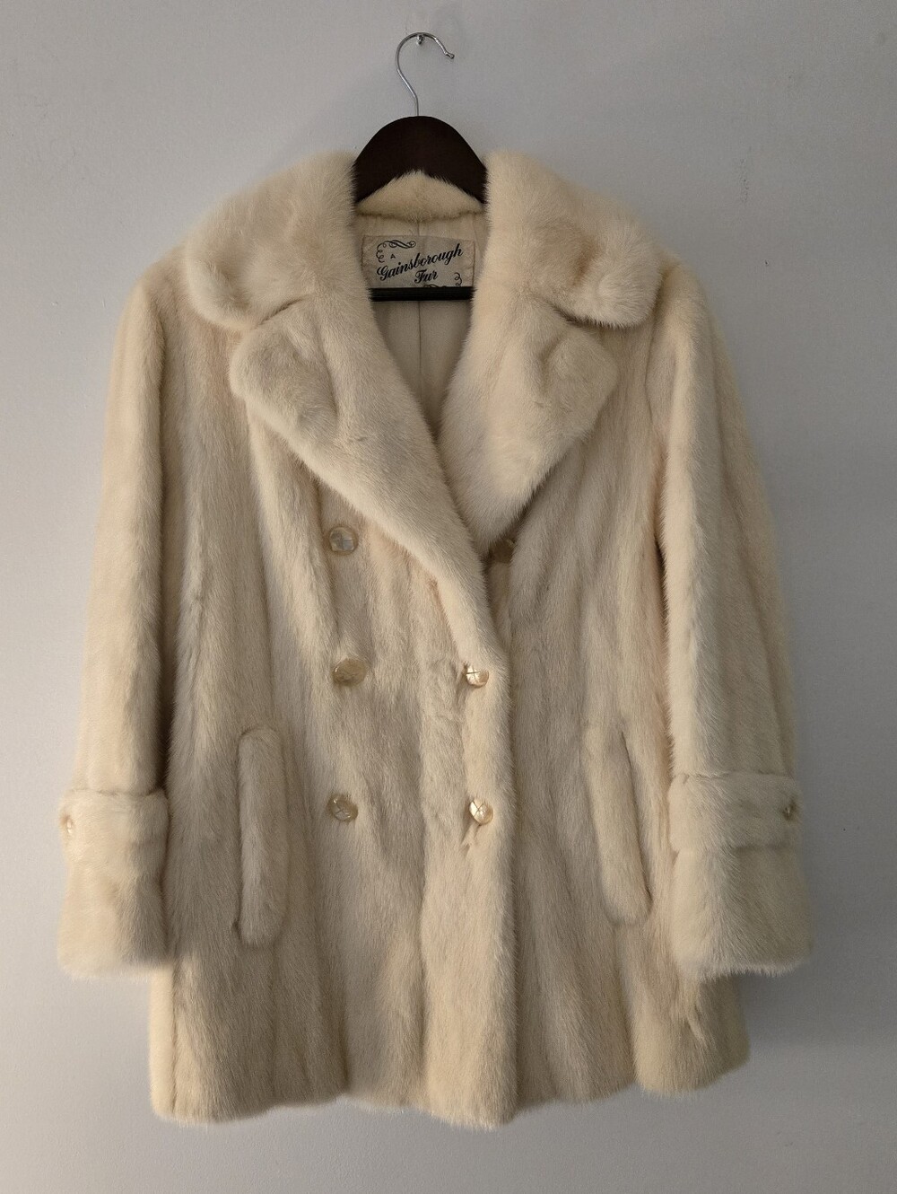 Cream Mink Fur Double-Breasted Women's Coat